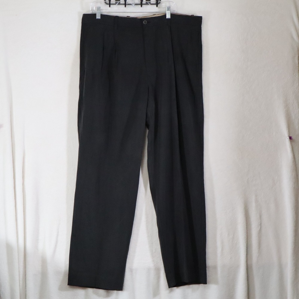 Tommy Bahama Mens 38x32 Black Silk Pleated Dress Pants Side Adjusters Trousers